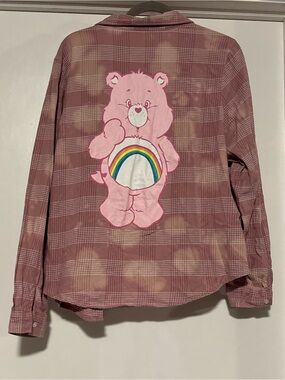 Care Bears Pink Plaid Button-Down Shirt with Rainbow Bear Patch